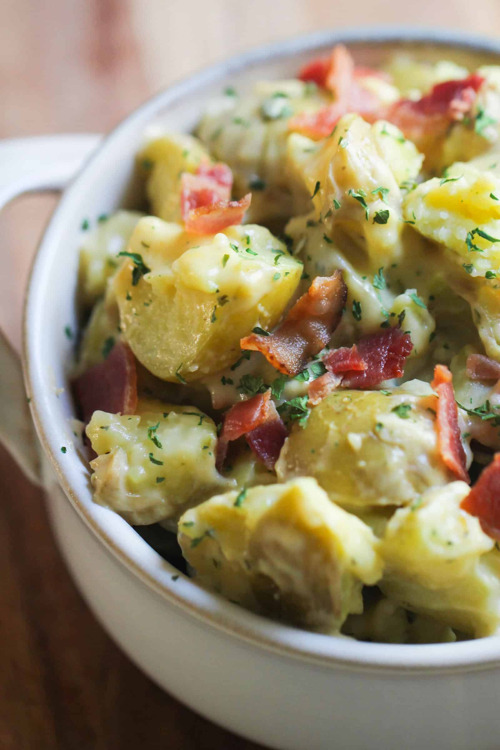 bacon ranch potatoes in a bowl