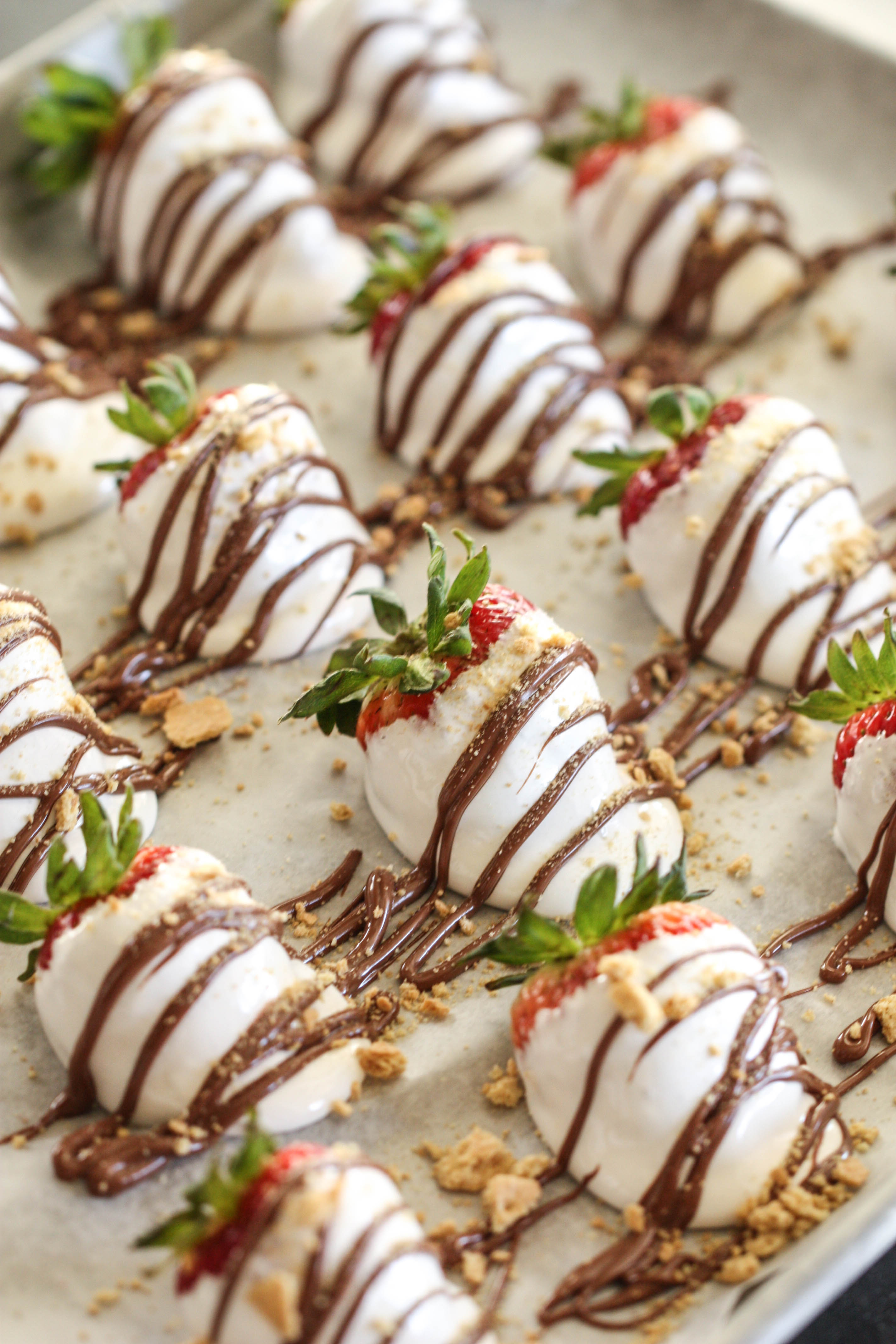 S’mores Dipped Strawberries on a sheet pan
