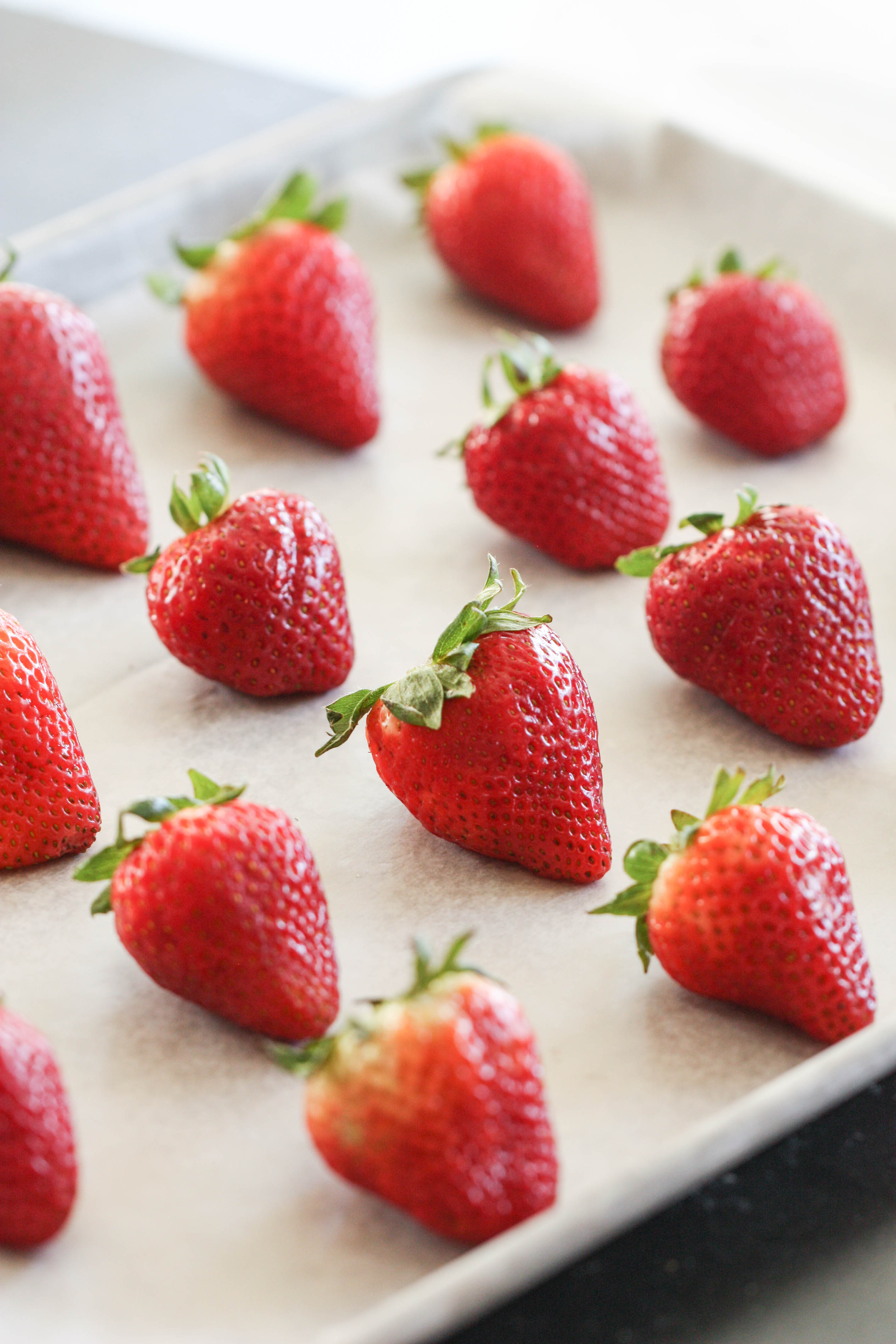 Sheet pan with fresh strawberries