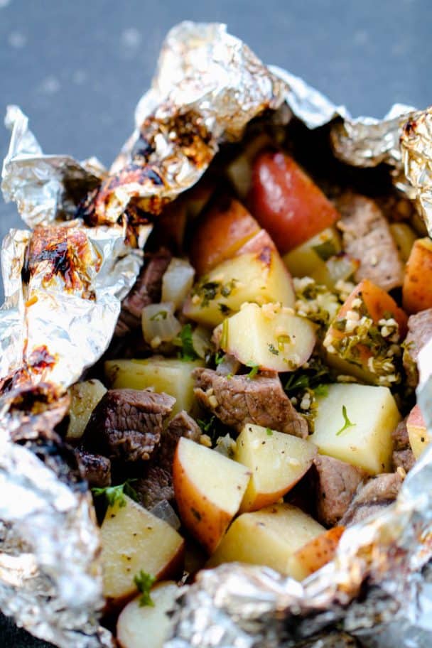 Steak Sliced Potatoes Potato Packets In Oven Camping Recipe: Foil