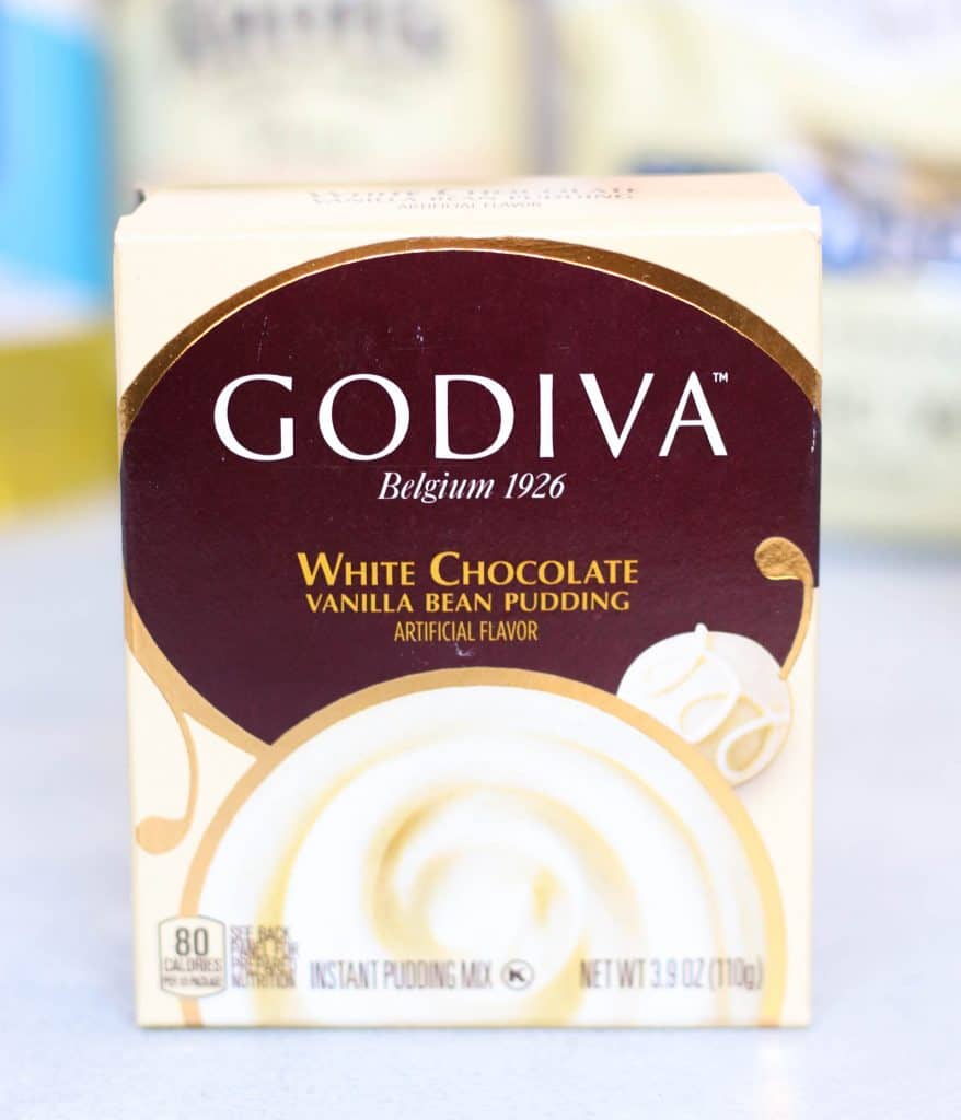 A box of white chocolate pudding mix.