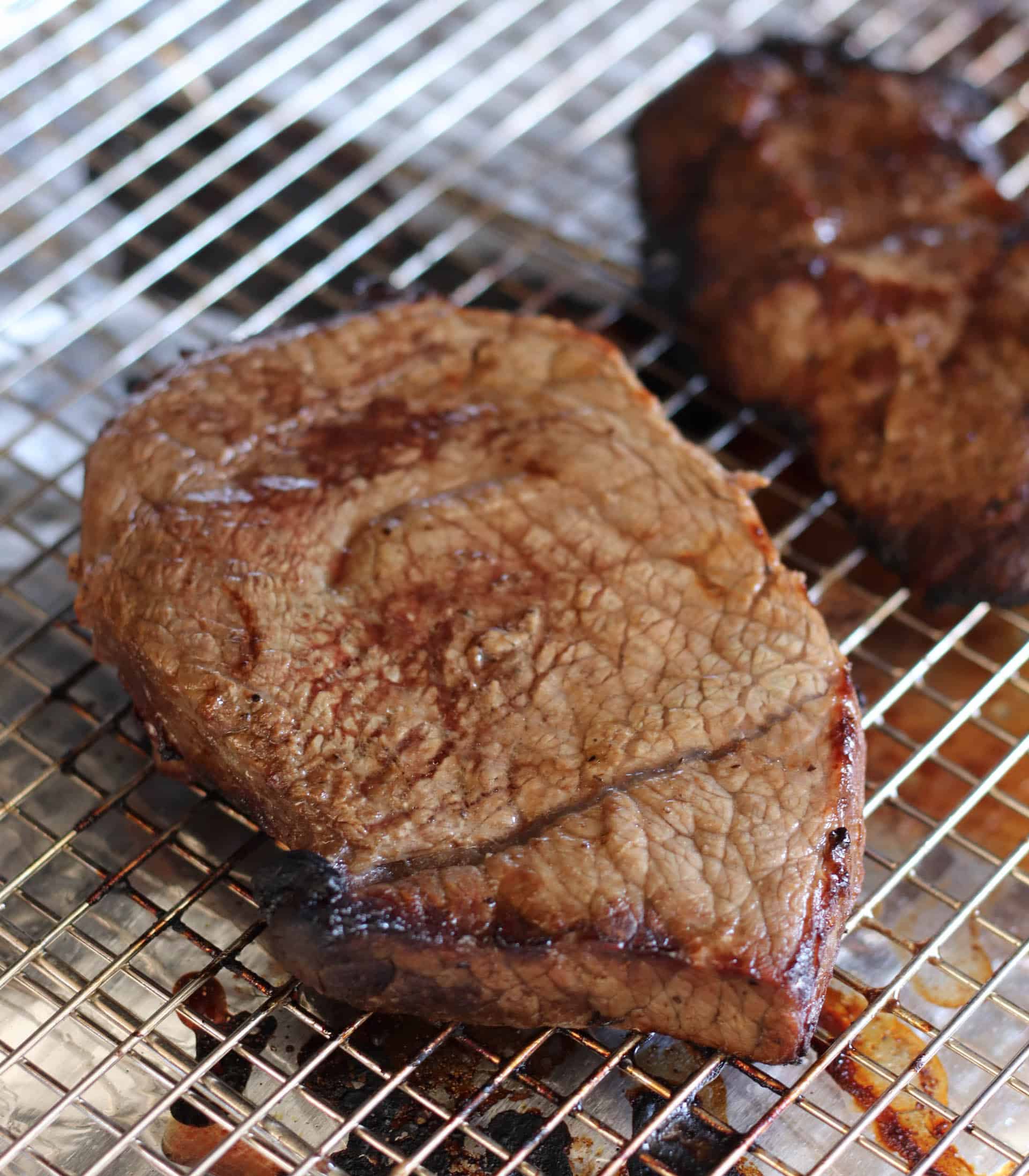 Steak on a cooling rack