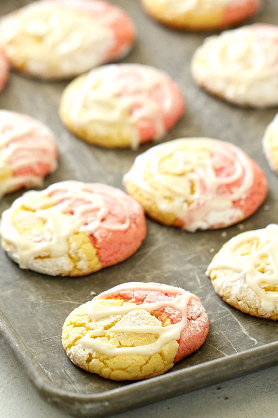 Glazed Strawberry Lemonade Cake Mix Cookies