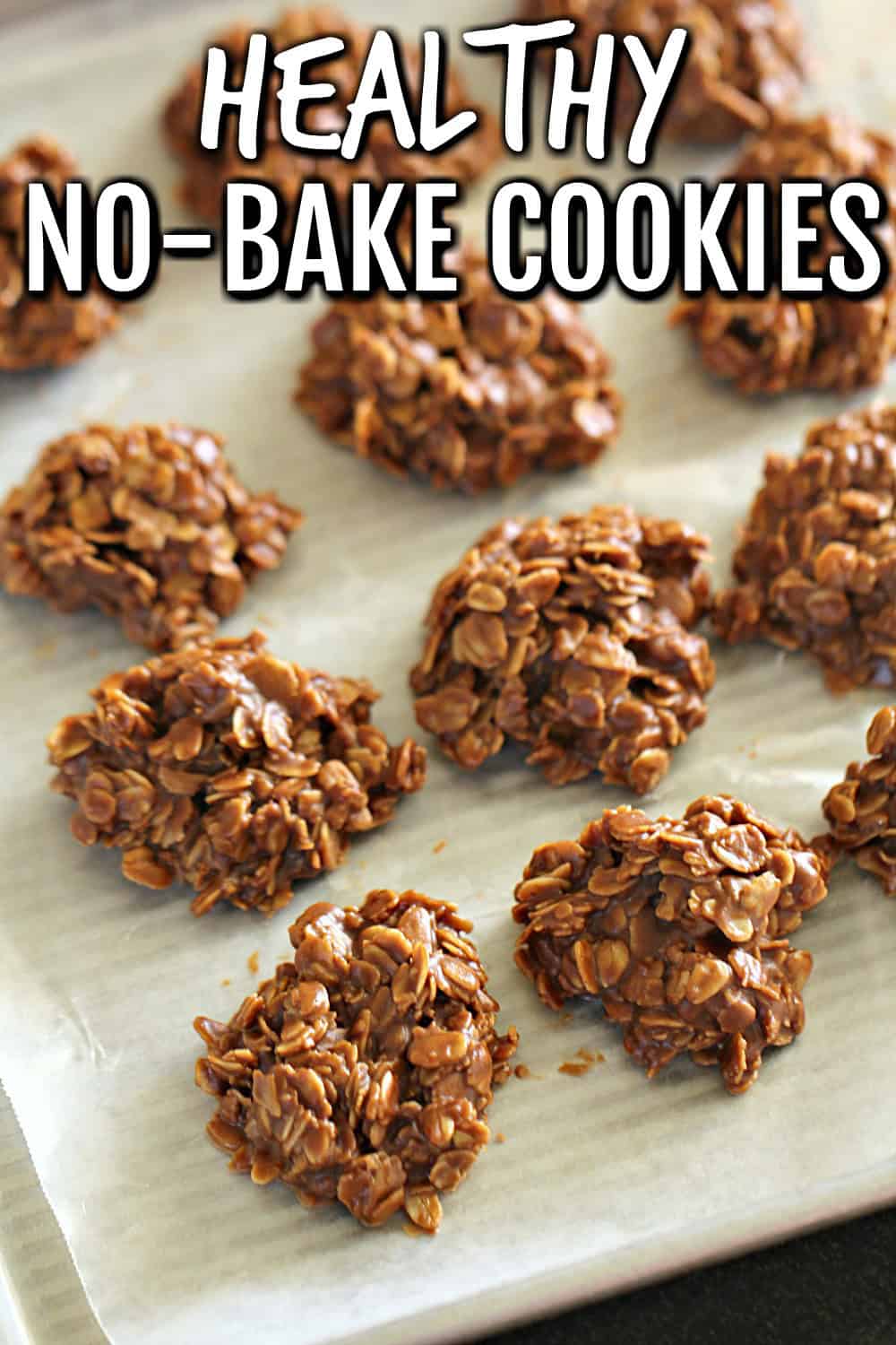 Healthier No Bake Chocolate Peanut Butter Cookies on a white serving plate