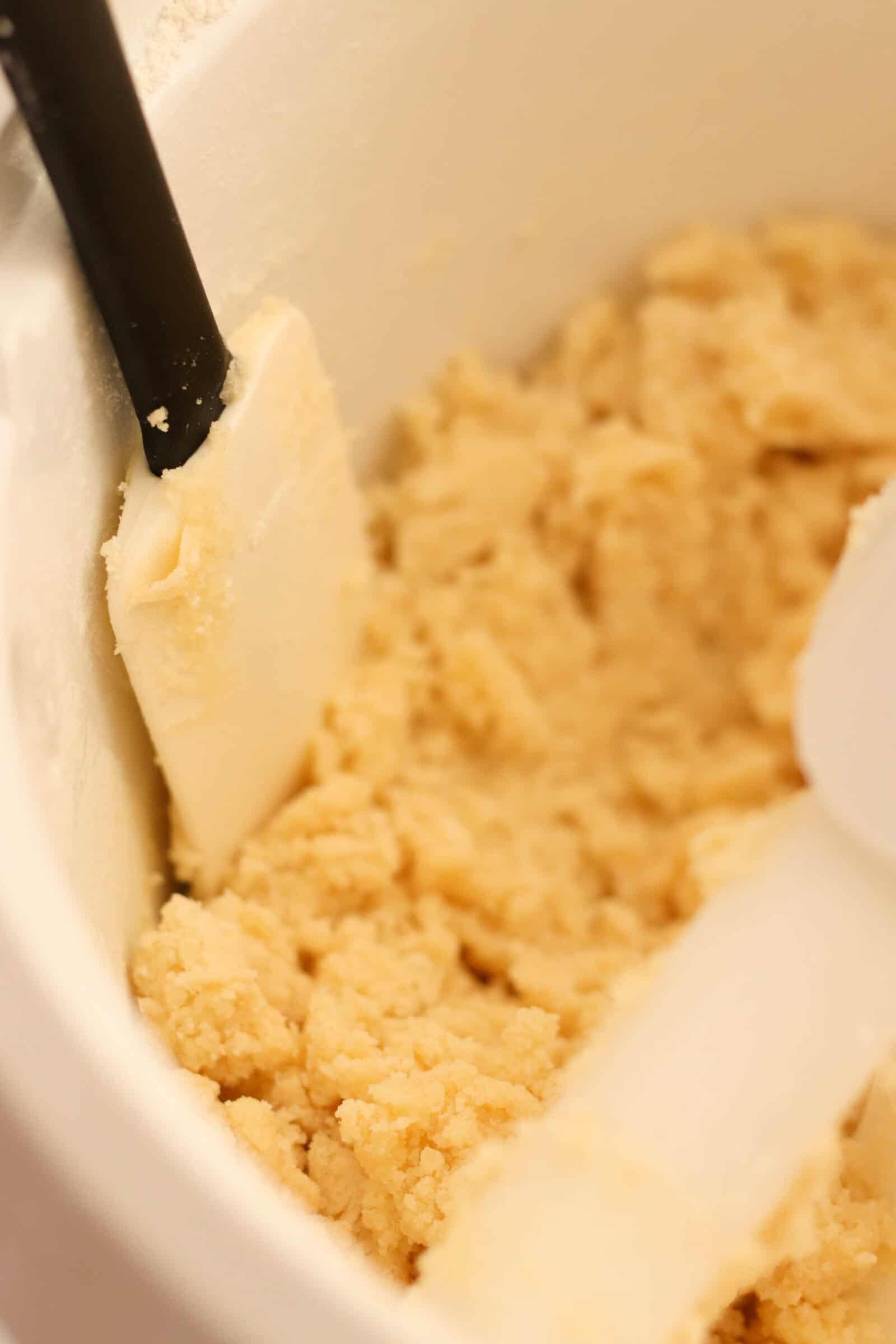 Cookie dough mixture in stand mixer