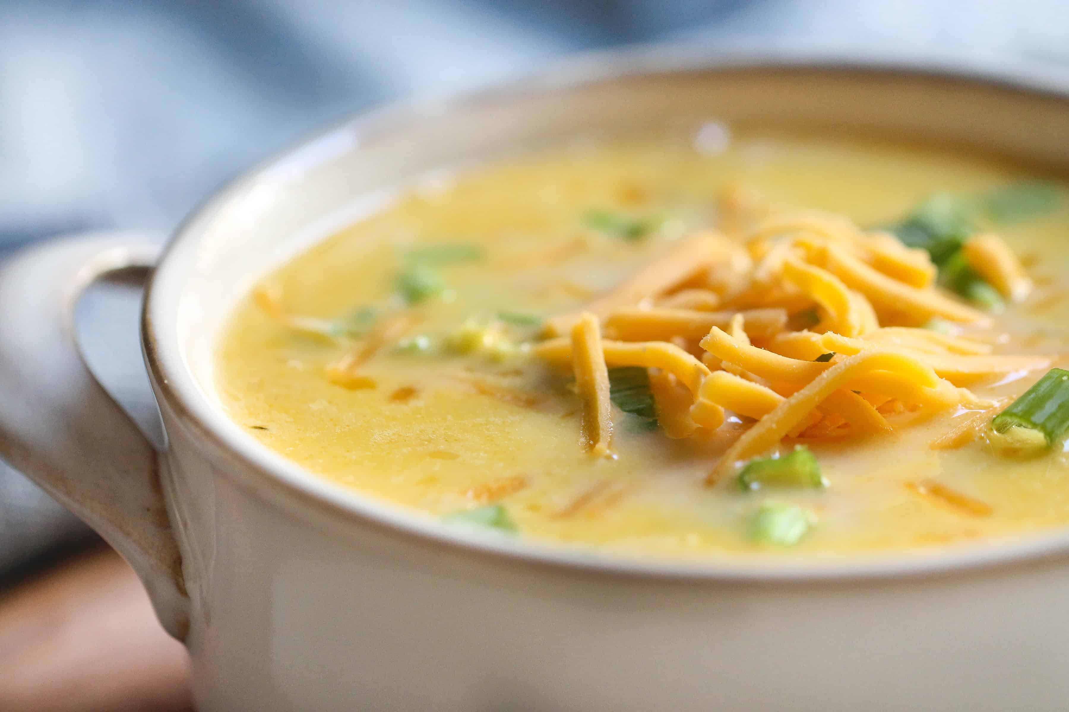 A pan of Instant Pot Broccoli Cheddar Soup