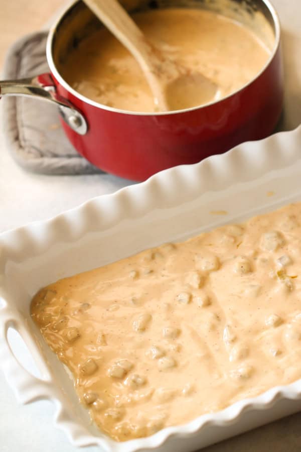 This layer of sauce in bottom of casserole dish