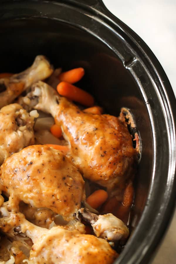 Slow Cooker Lemon Pepper Chicken in slow cooker