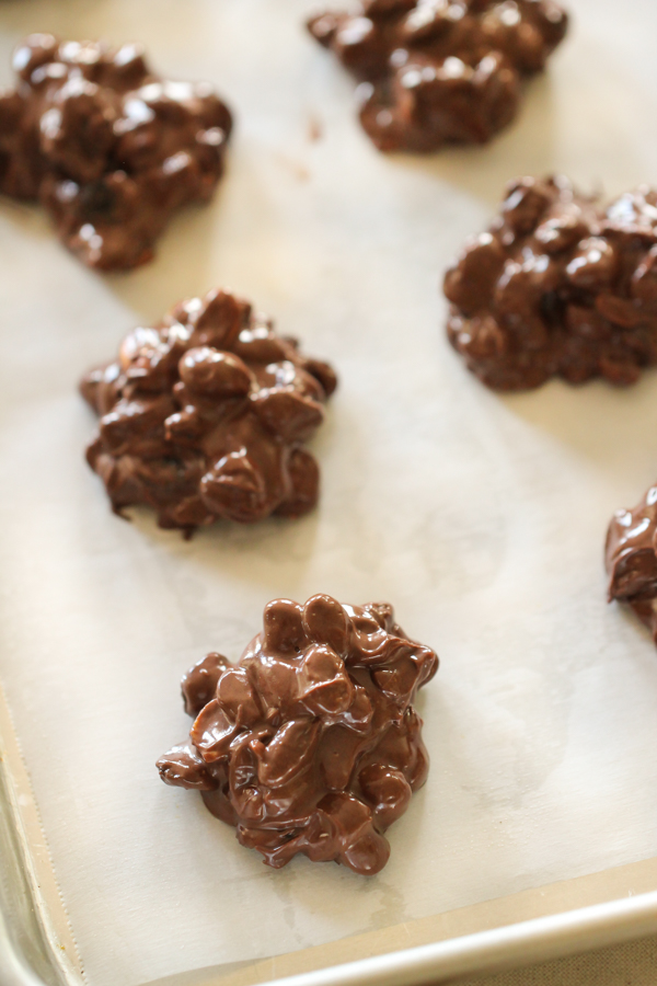 Uncooled Copycat Chunky Clusters on a baking sheet lined with parchment paper