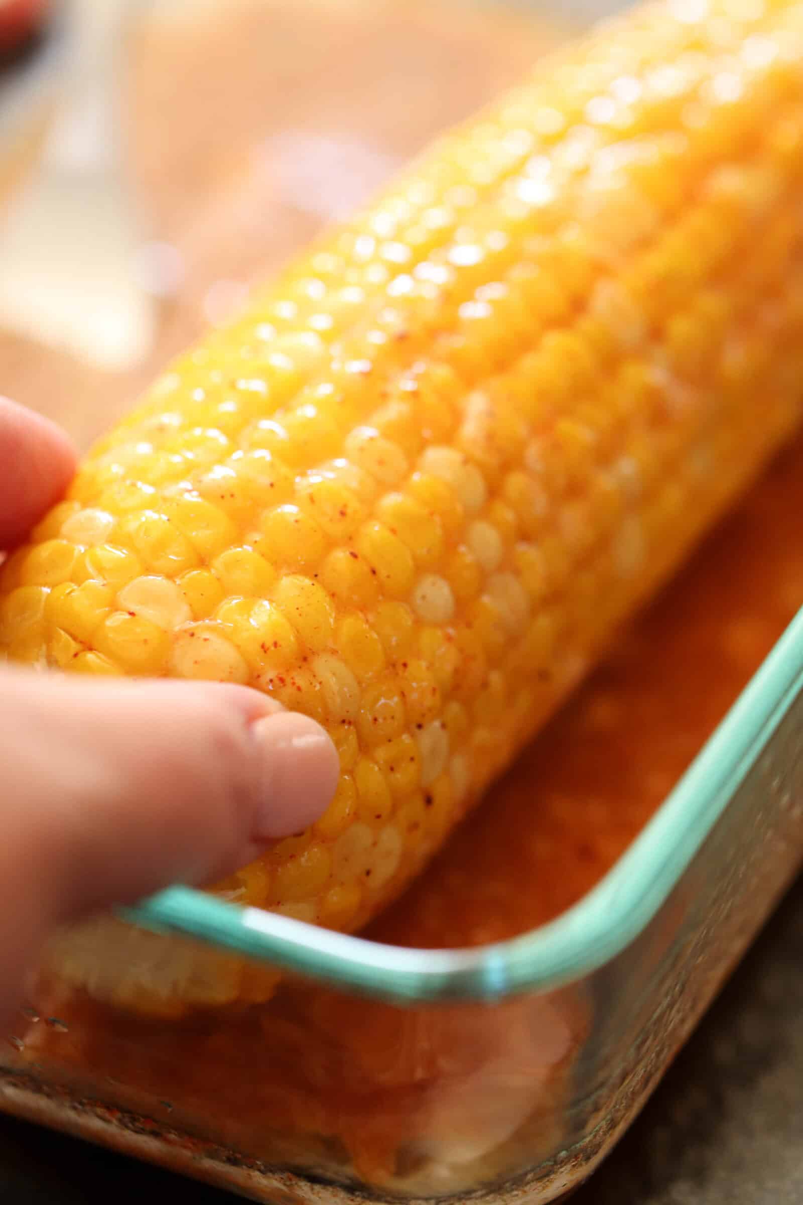 Copycat Disneyland Chile Lime Corn on the Cob in baking dish