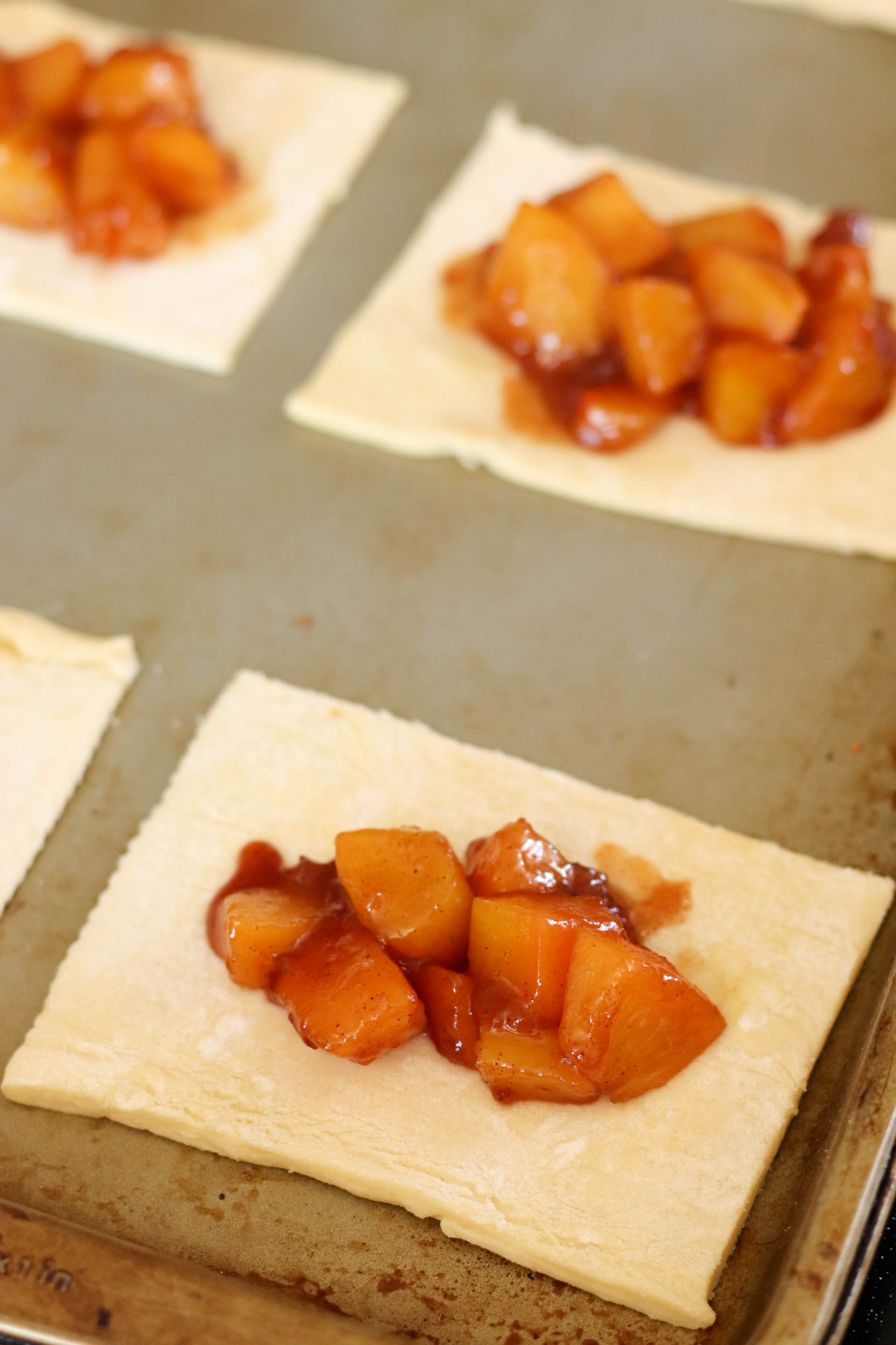 Peach mixture on top of Puff Pastry