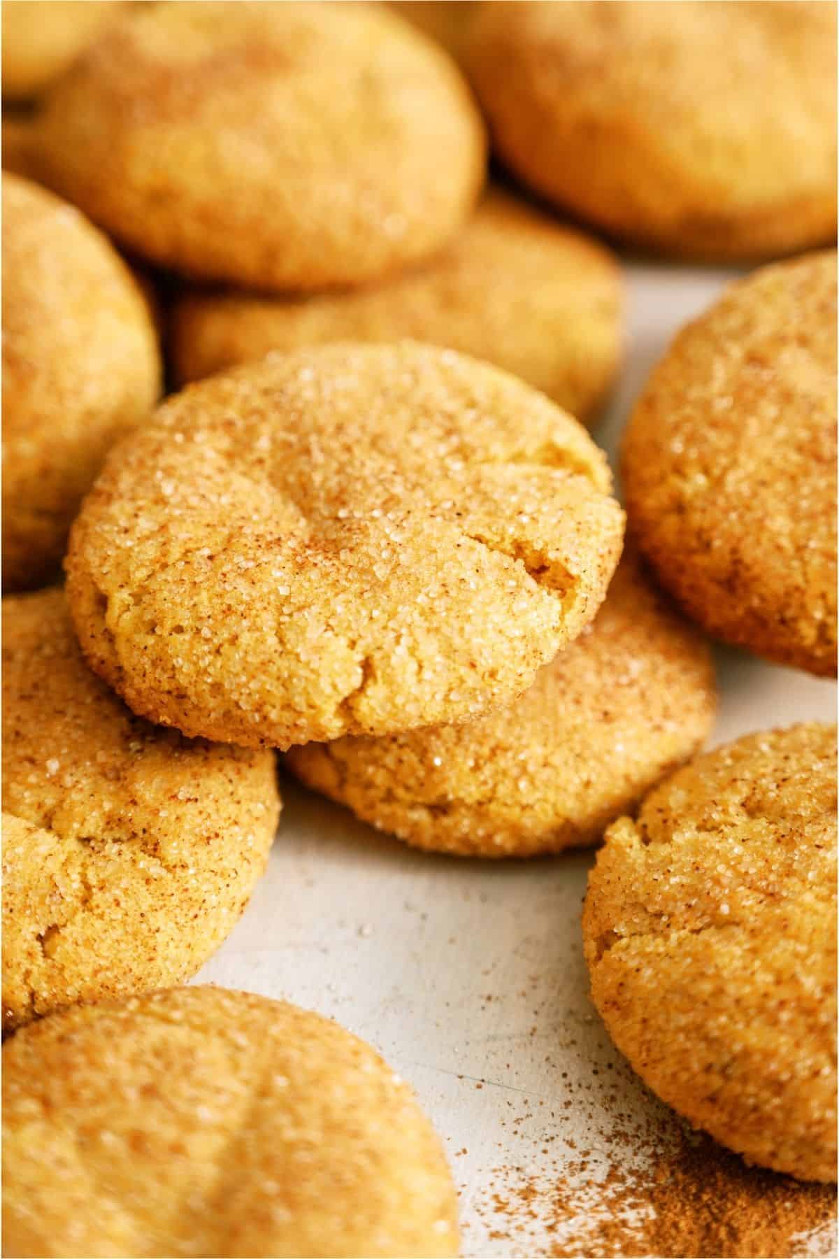 Top view close up of Pumpkin Snickerdoodle Cookies.
