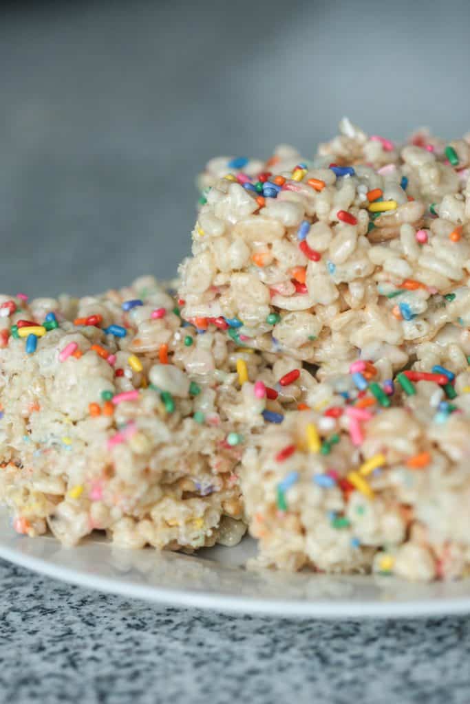 creamy funfetti cake batter rice krispie treats