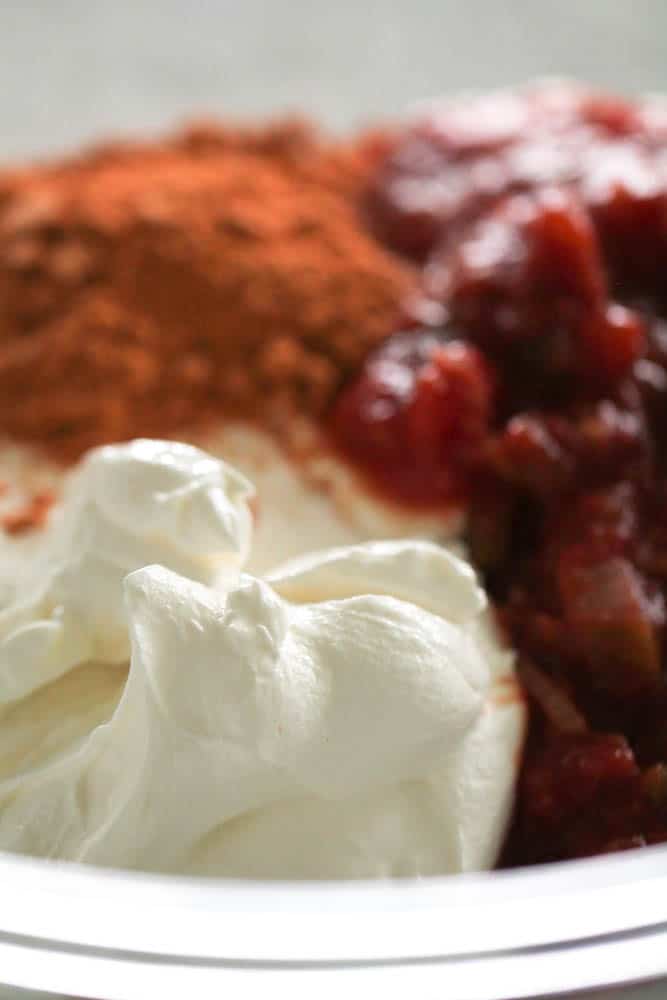 Taco Dip Ingredients In a bowl
