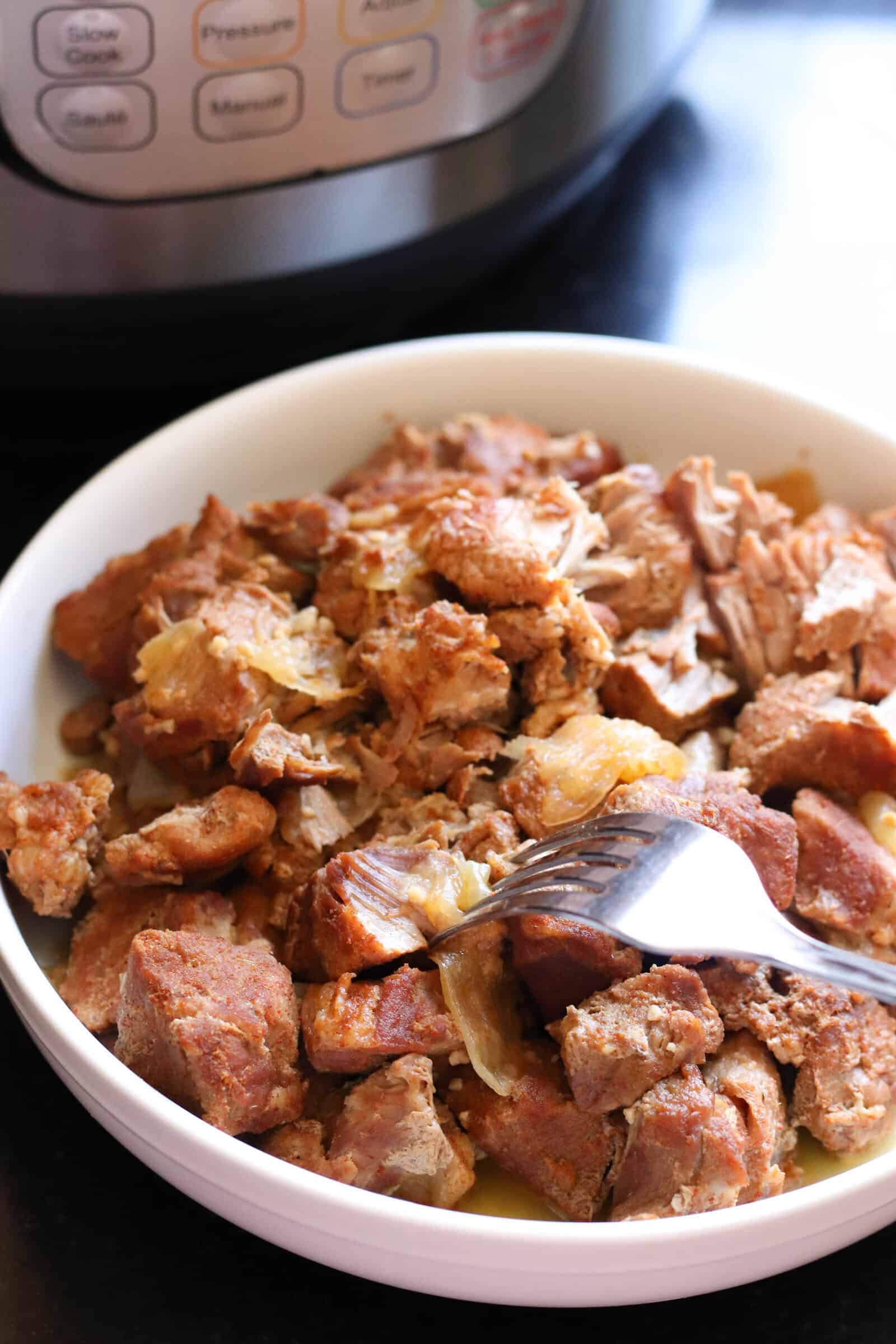 Pork shredded in a bowl