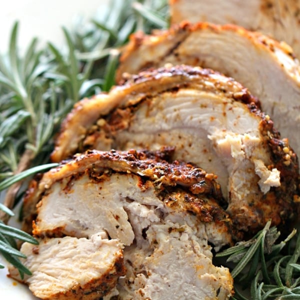 Instant Pot Turkey Breast Cooked, sliced, plated, and ready to serve