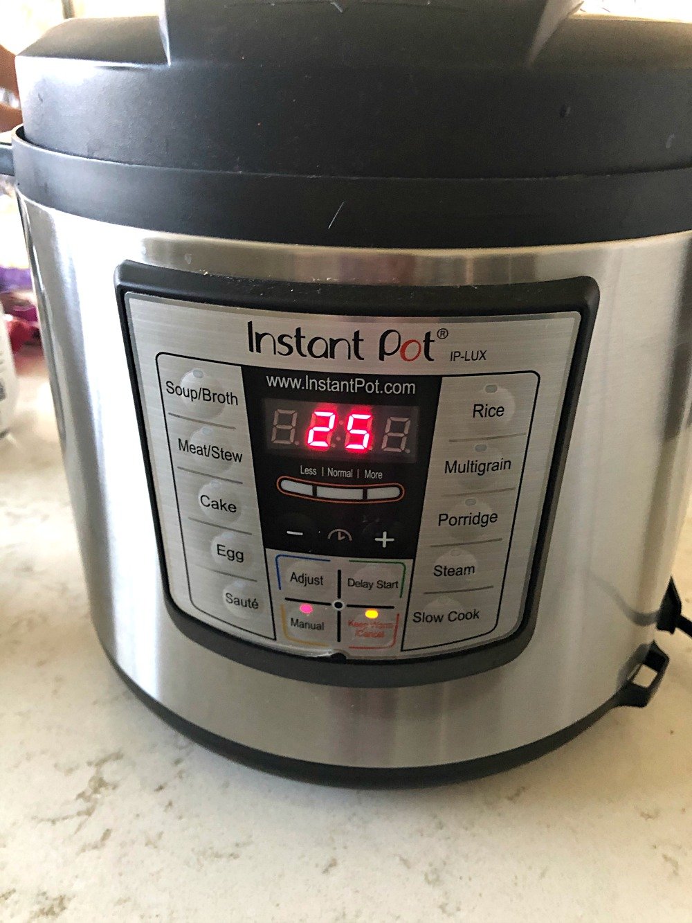 Timer set on the instant pot for 25 minutes on manual pressure