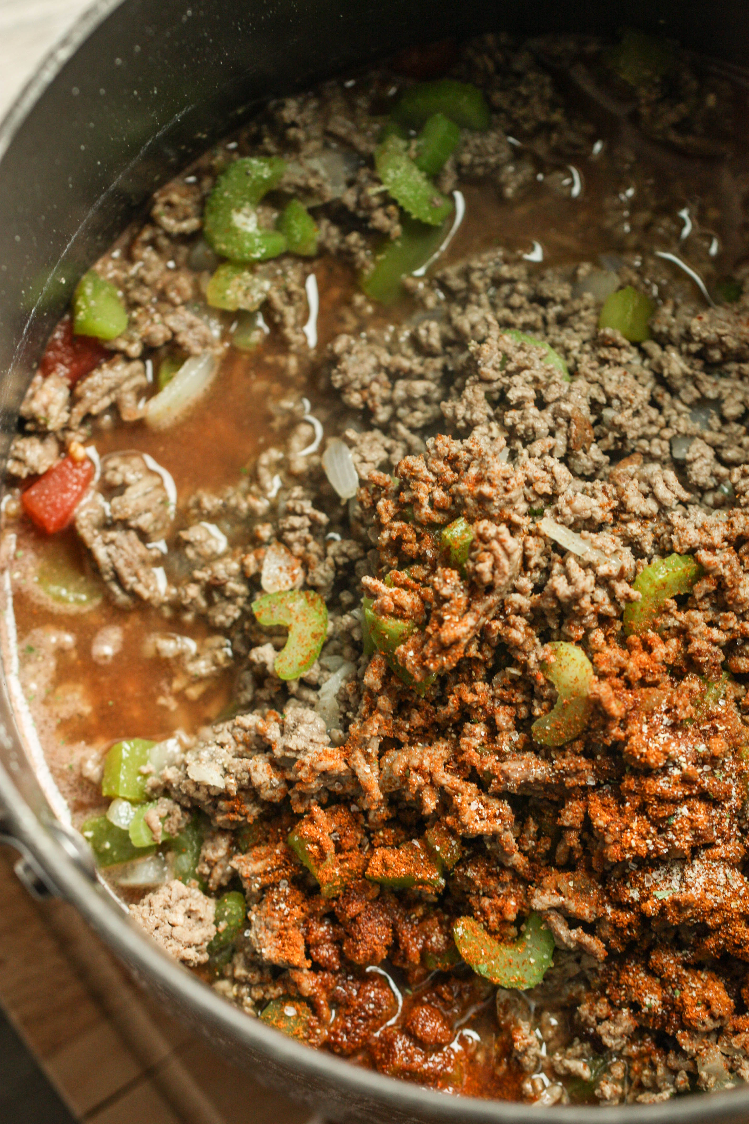 beef mixture in large pot