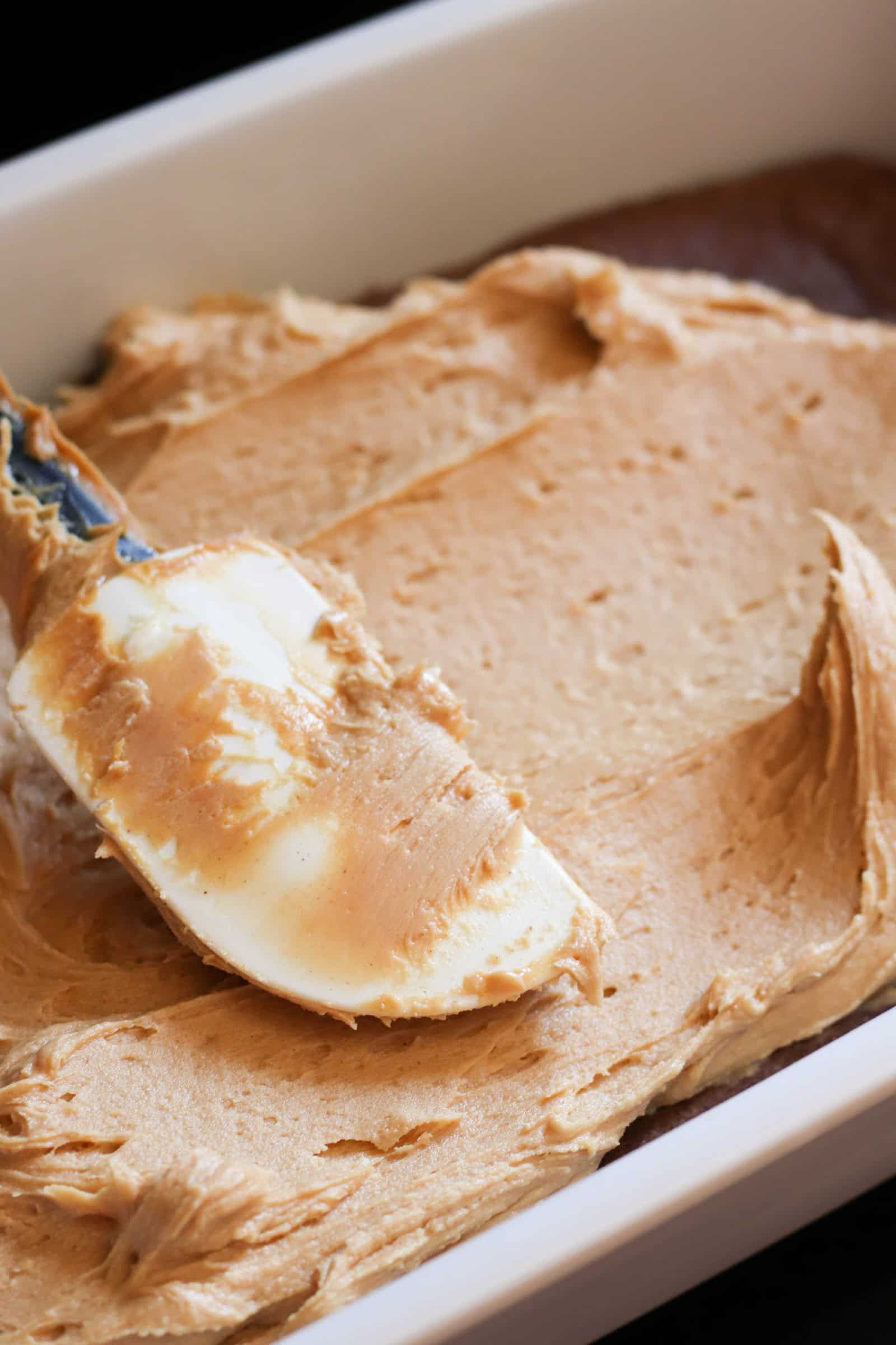 Spreading Peanut Butter Layer on top of Brownie Layer