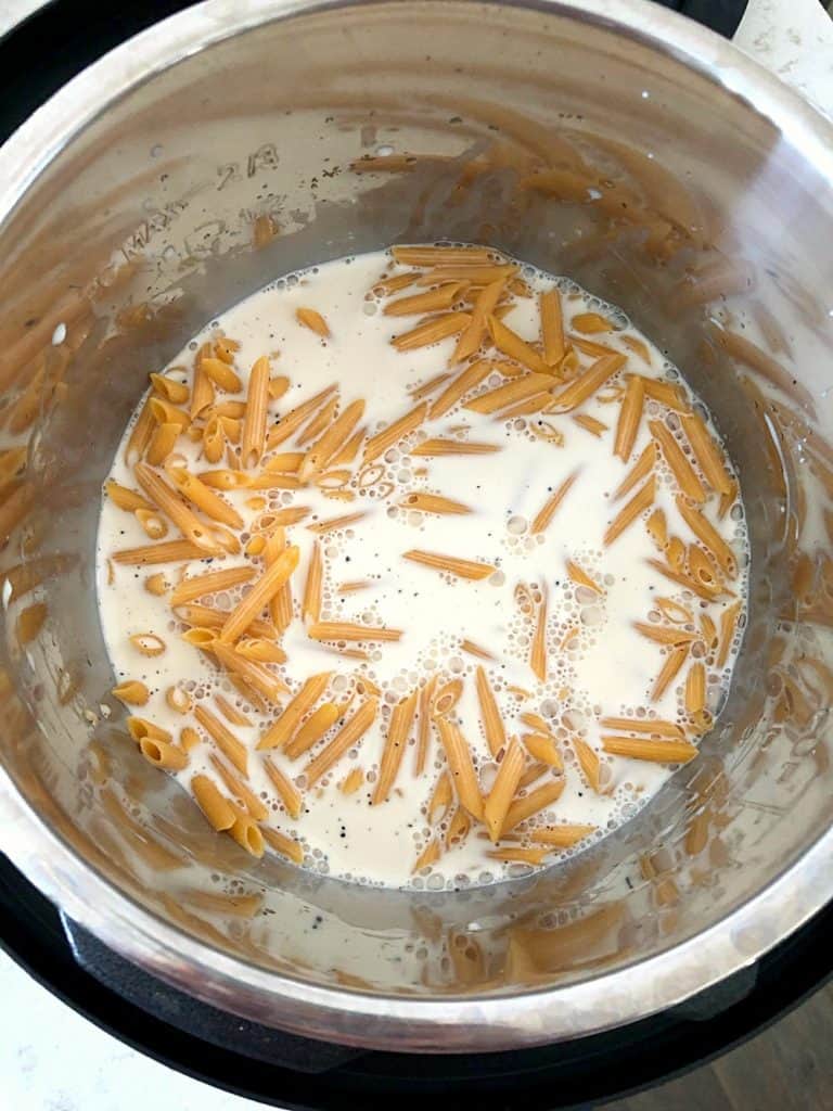 Penne pasta in the Instant Pot with milk.