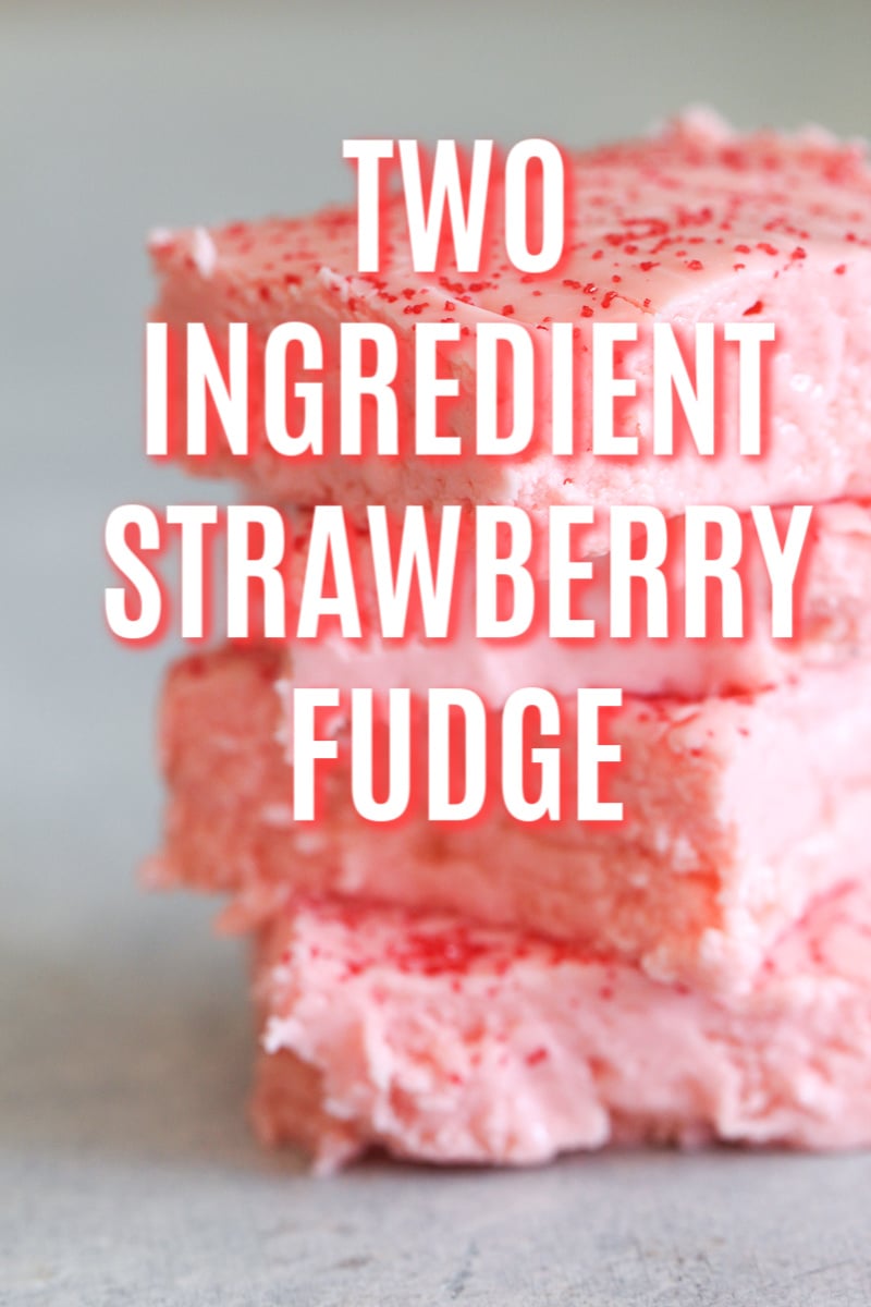 four pieces of two ingredient strawberry fudge