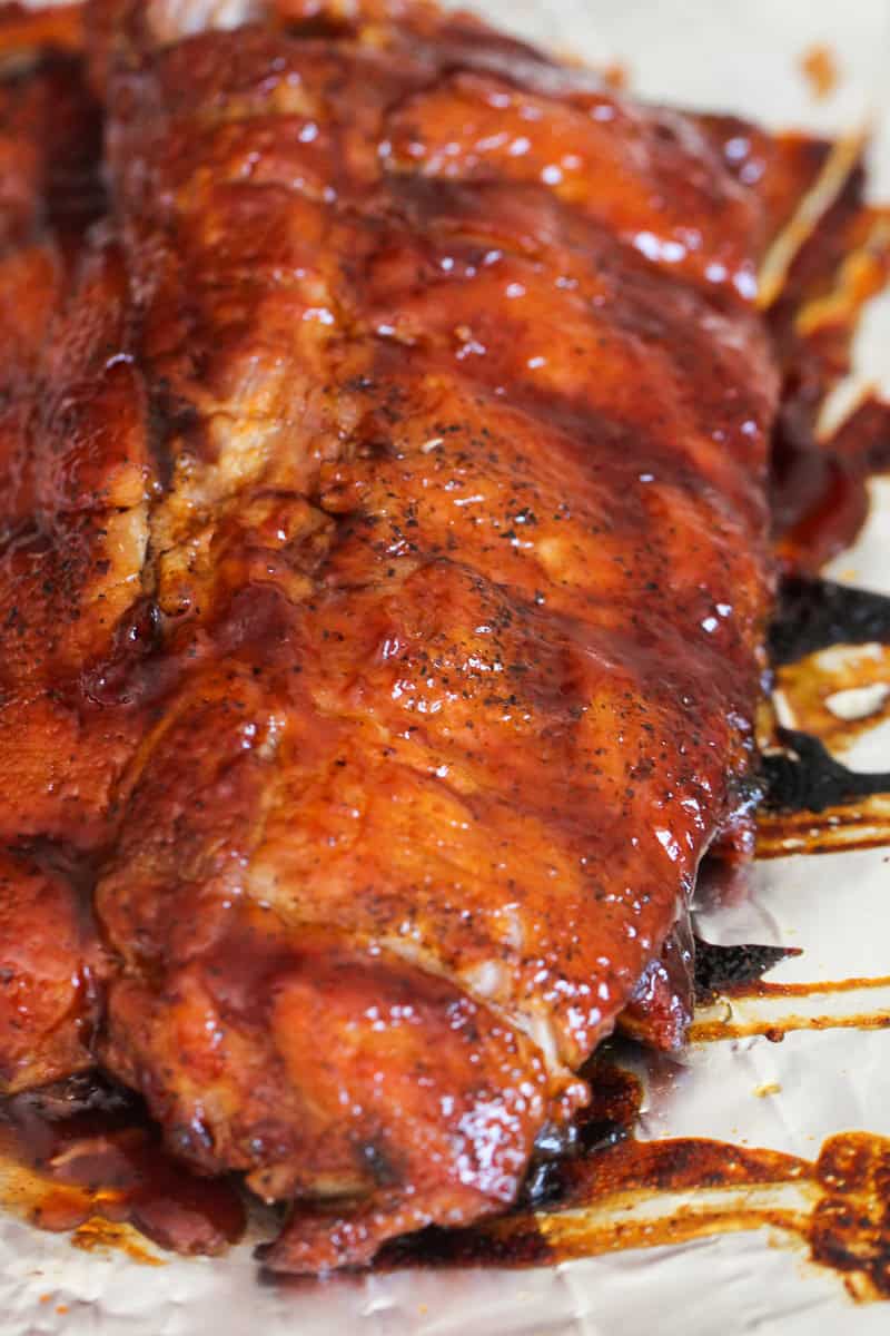 Instant Pot Bone-In Ribs on a baking sheet