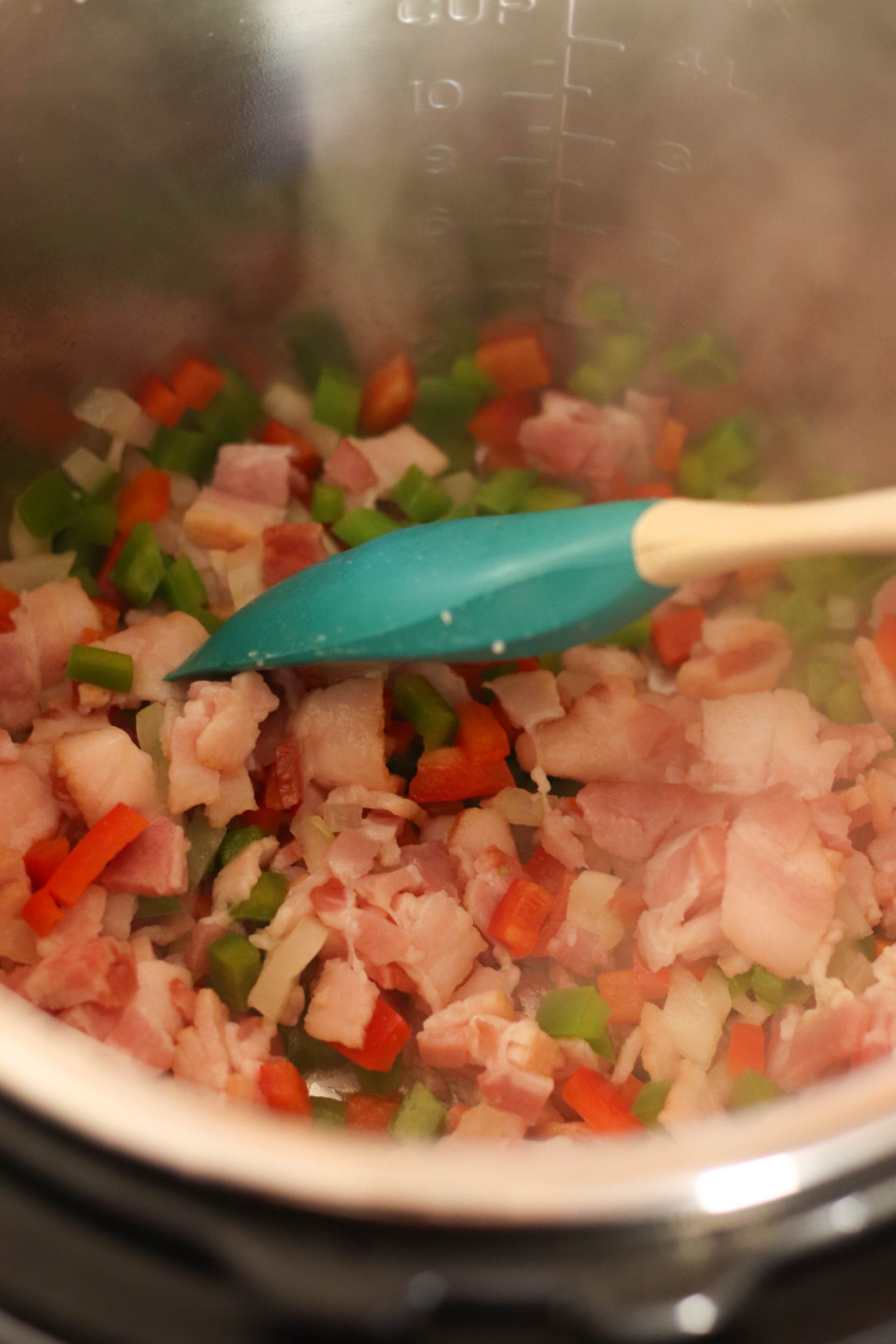 bacon, peppers and onions diced in the Instant Pot