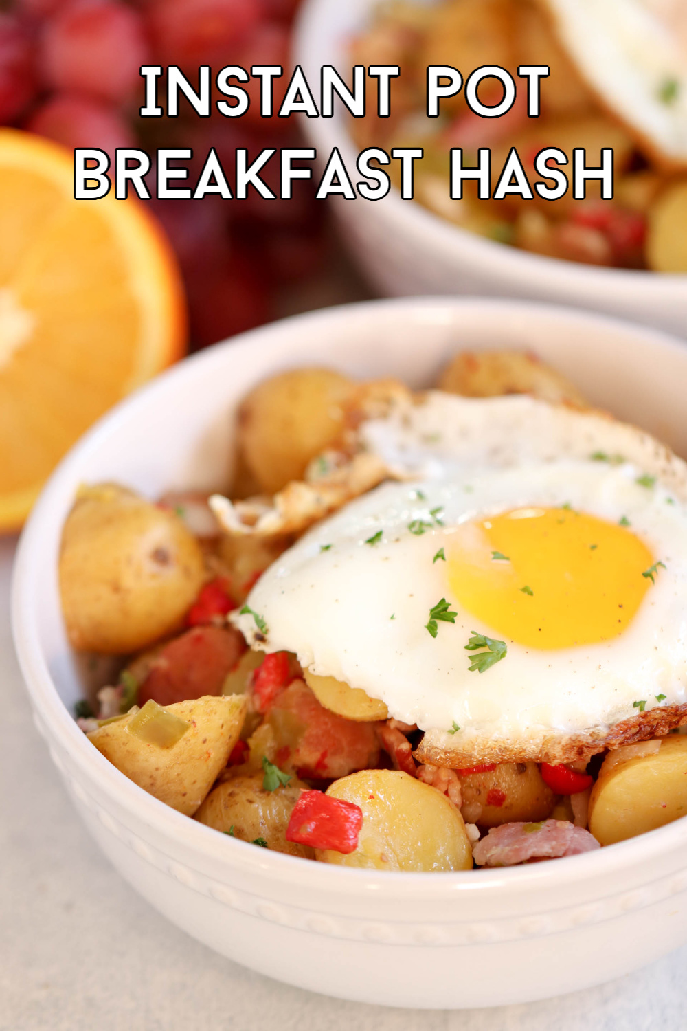 Instant Pot Breakfast Hash in a bowl topped with an egg