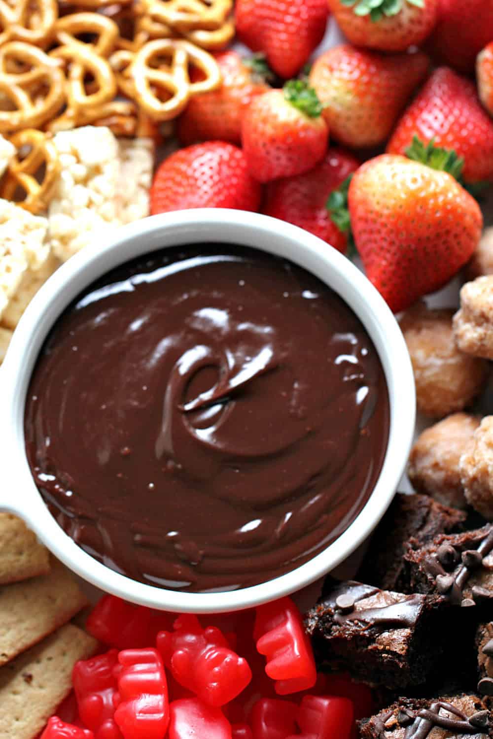 Close up picture of Instant Pot Melted Fondue for Dipping in a white bowl