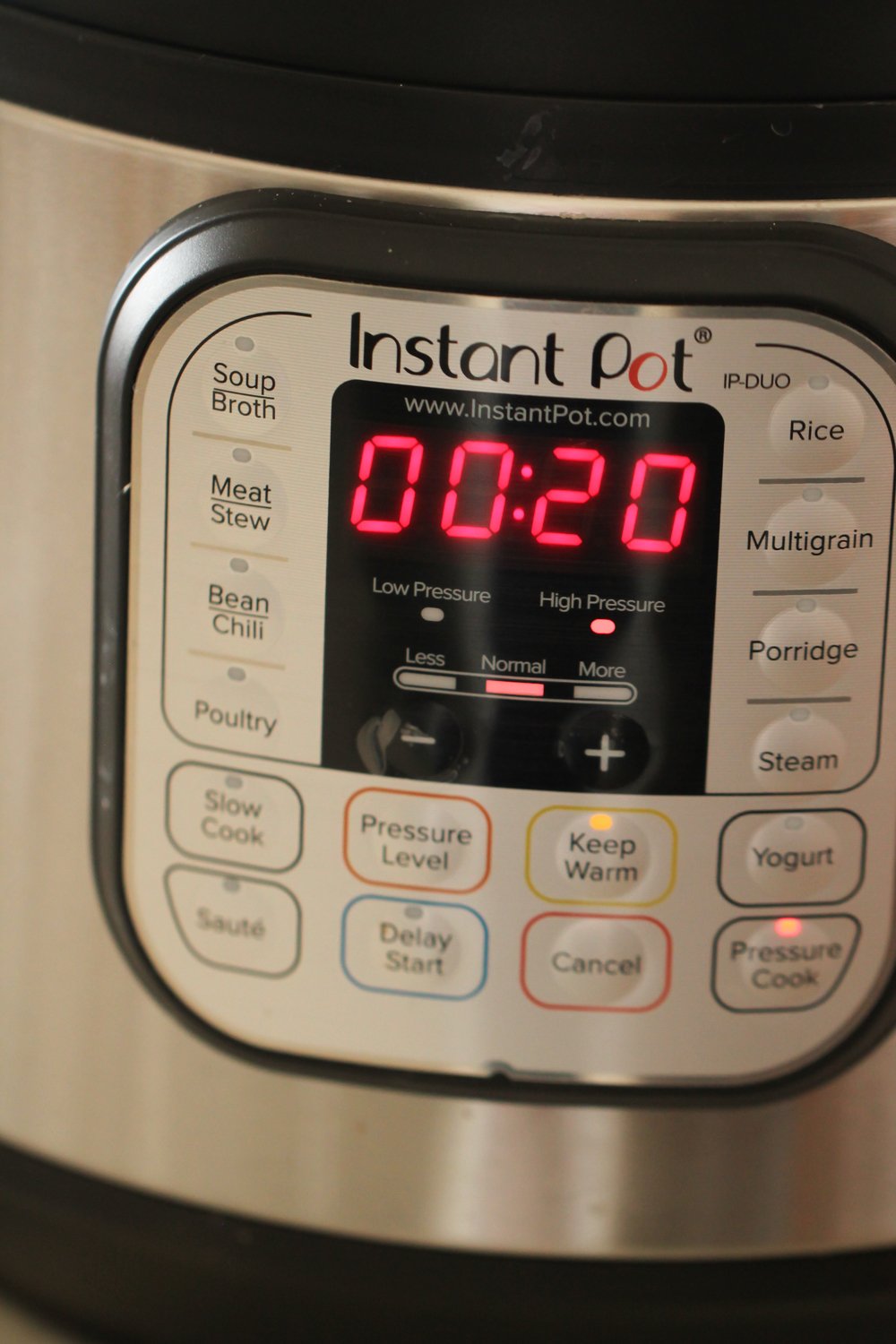 Instant Pot timer set to 20 minutes