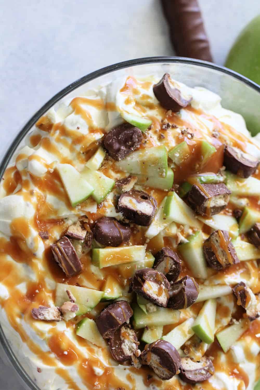 Close up of the best Caramel Apple Jello Salad