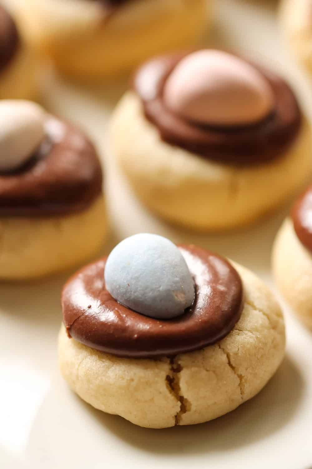 Chocolate Thumbprint Cookies topped with Cadbury egg