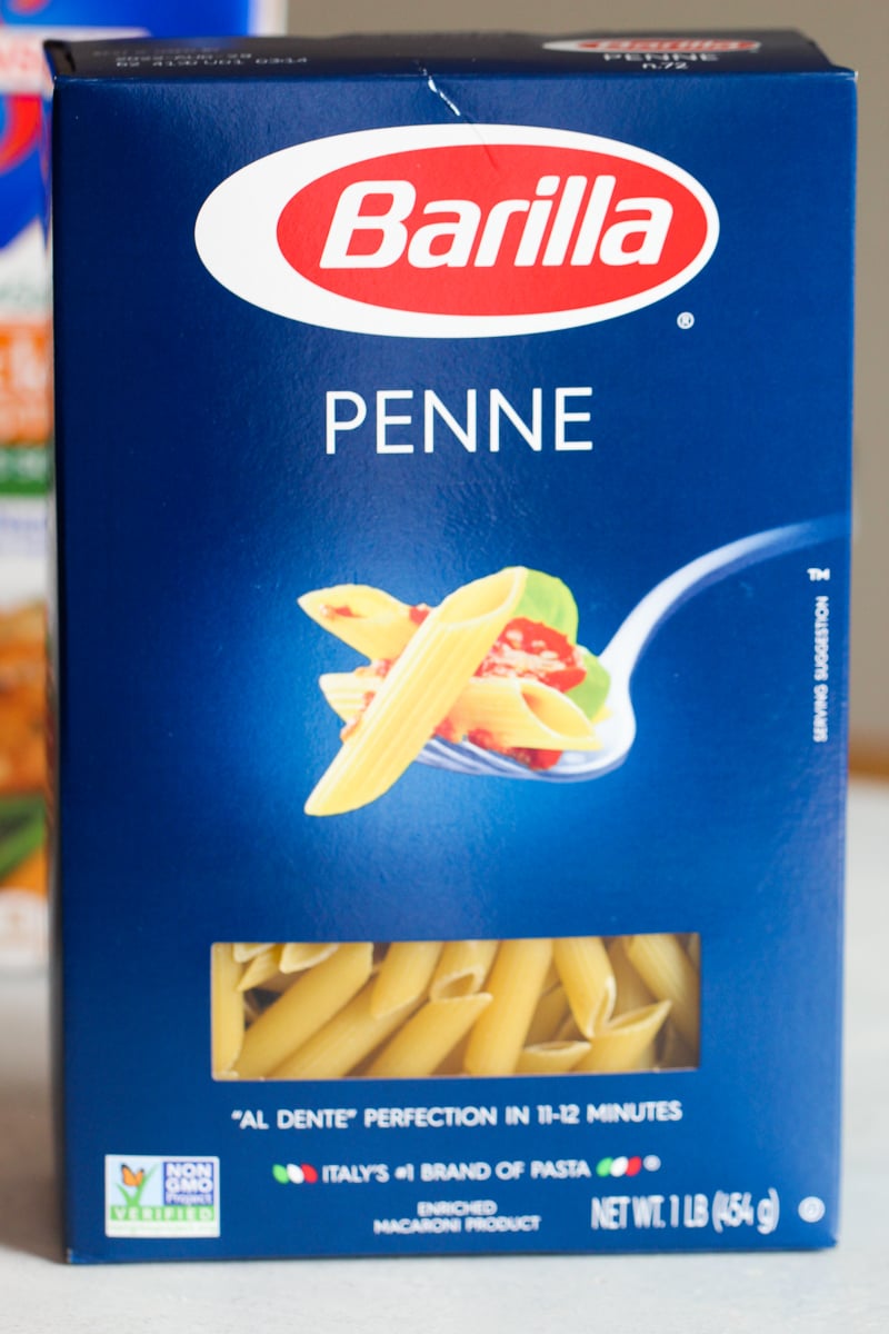 a box of penne pasta