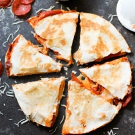 Easy pizza quesadillas with pepperoni and cheese