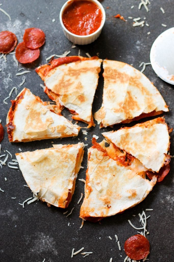 Easy pizza quesadillas with pepperoni and cheese