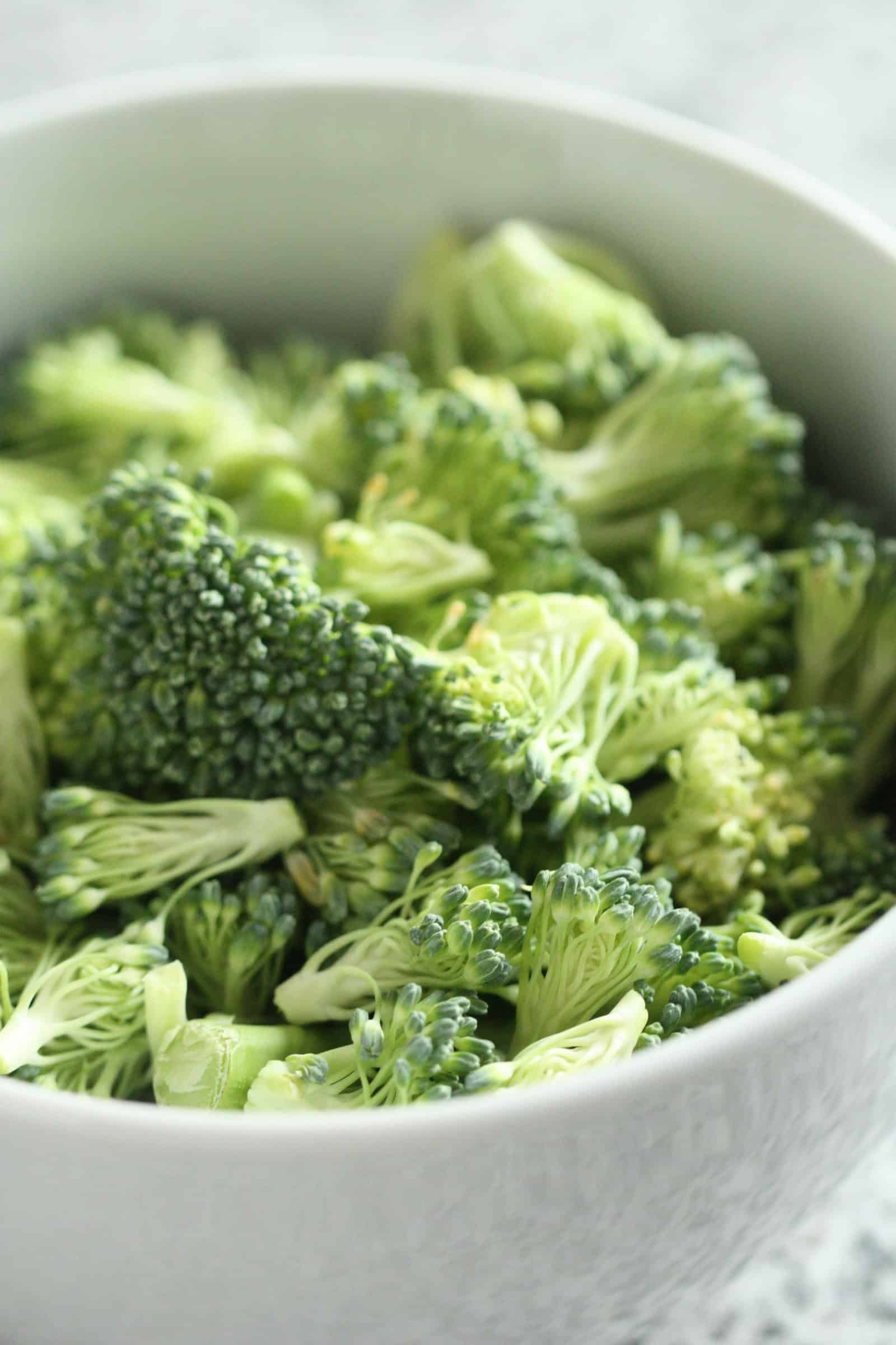 freshly chopped, uncooked broccoli that will be steamed separately