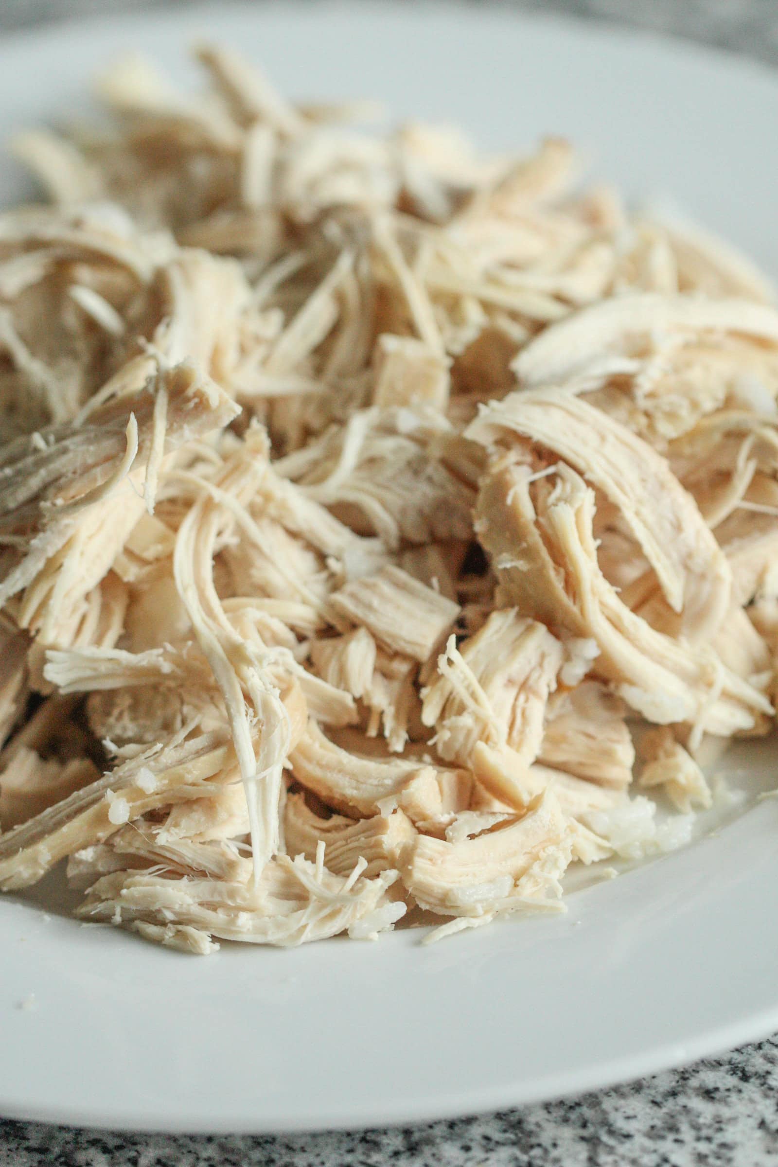 shredded, cooked chicken before teriyaki sauce is added