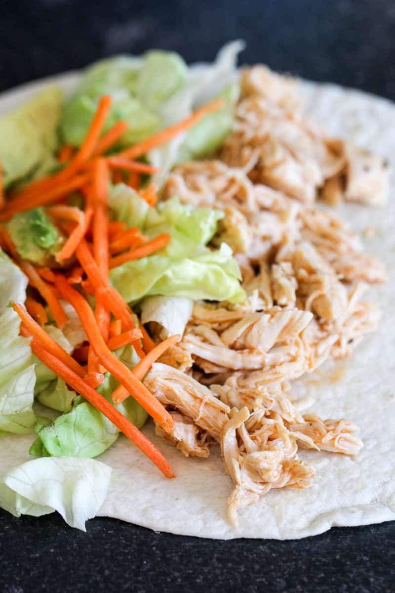 Instant Pot Buffalo Chicken Wrap laid flat