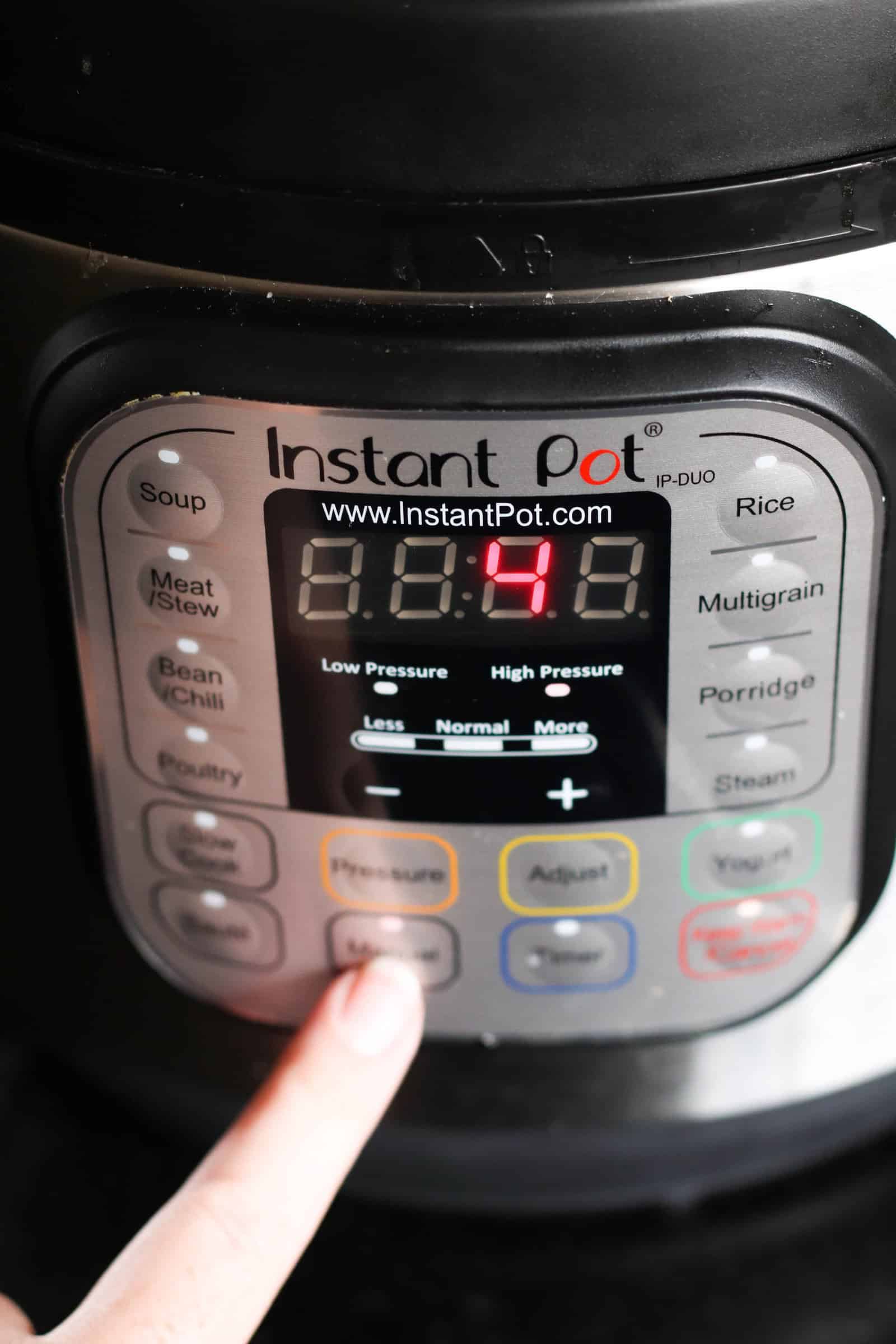 Set Instant pot timer to 4