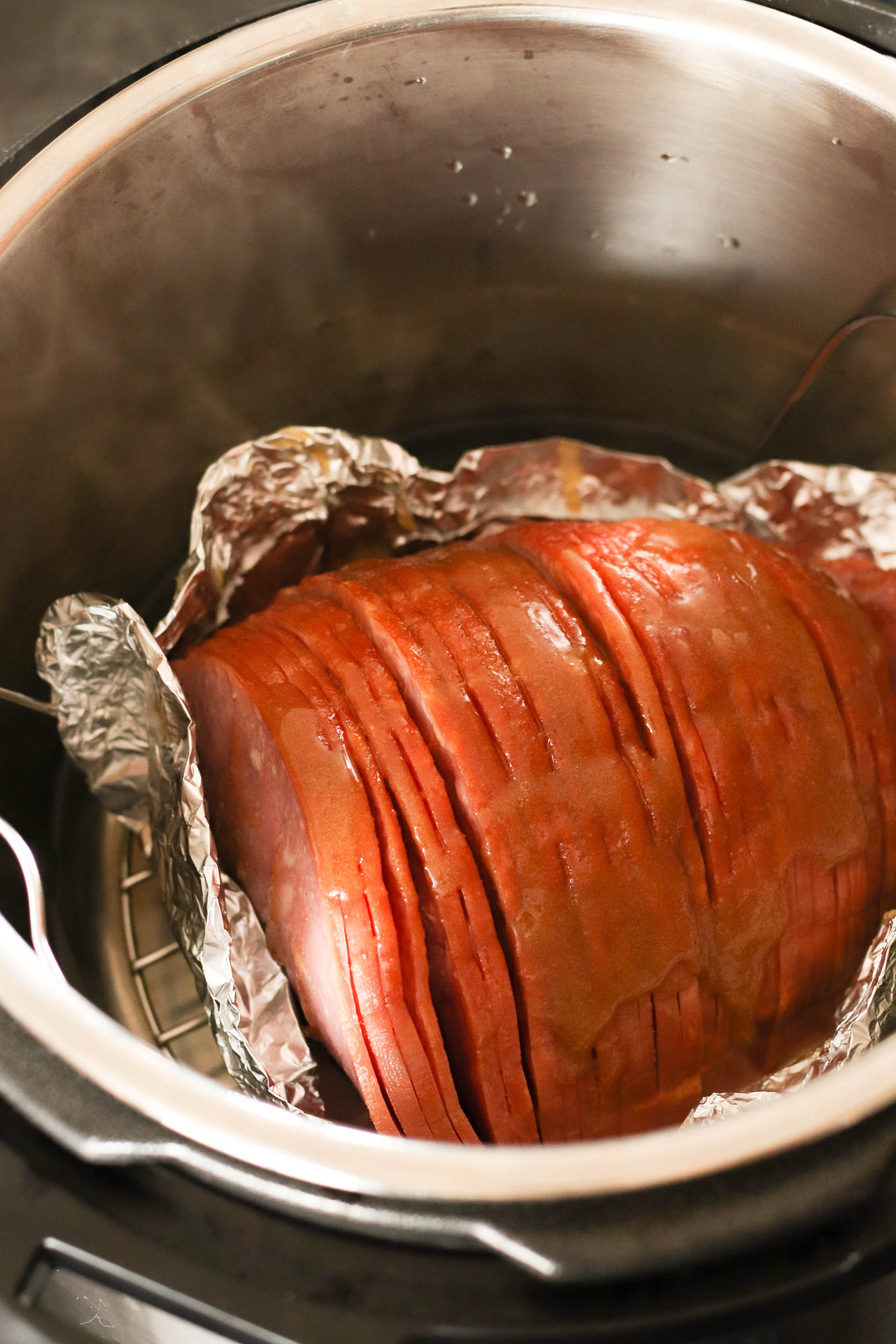 Placing Glazed Honey Ham in Instant Pot