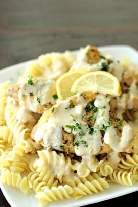 A plate of Slow Cooker Creamy Lemon Chicken