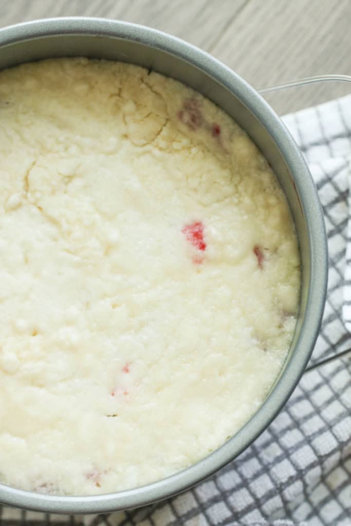Instant Pot Cherry Dump Cake in a spring form pan.