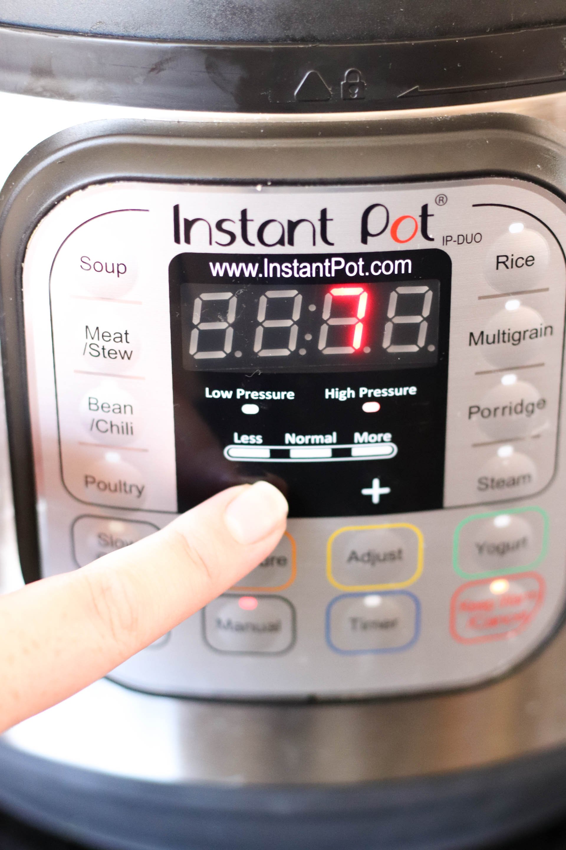 Set Instant Pot timer to 7 minutes