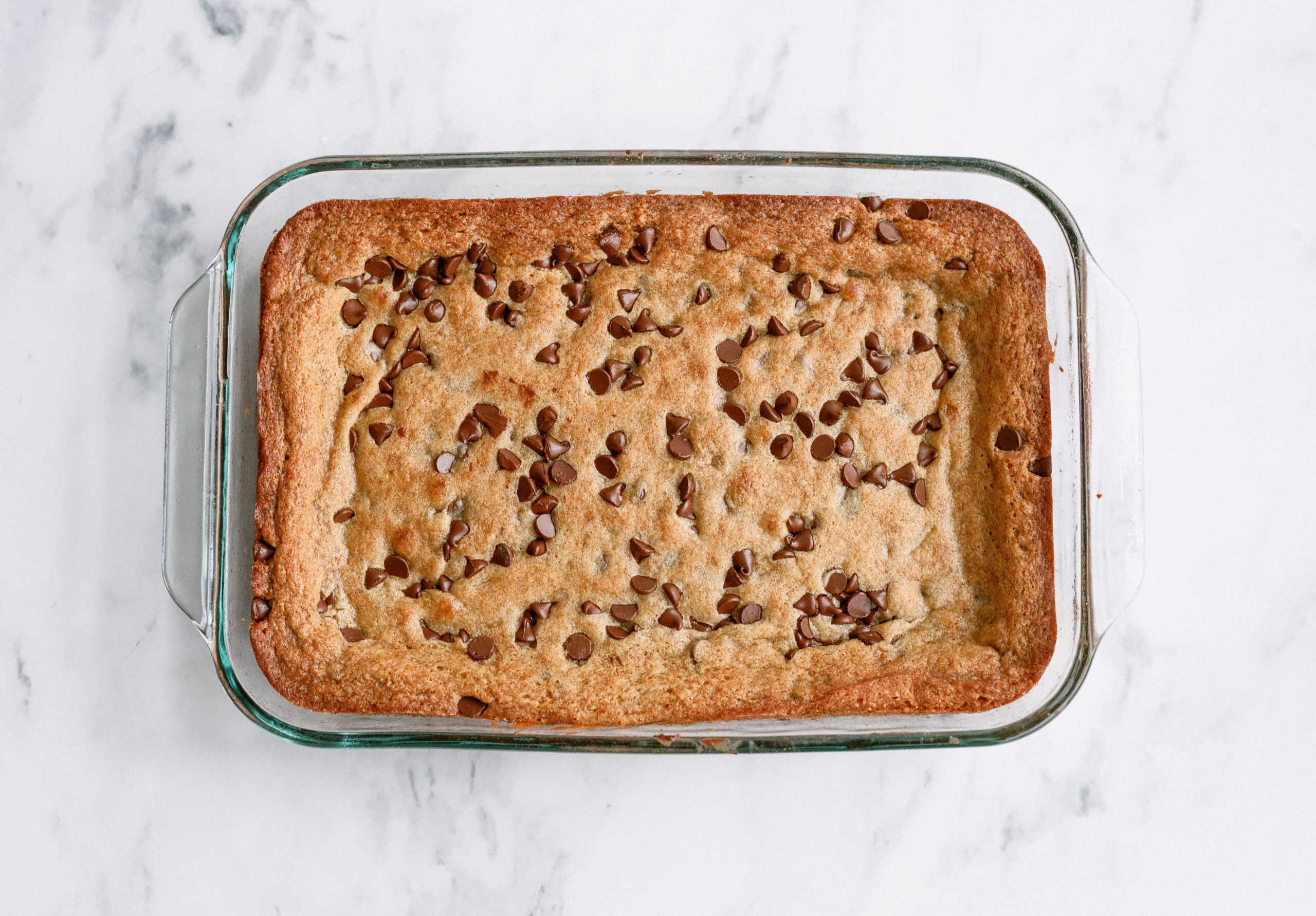 Chunky Monkey Brownies in a glass baking dish.