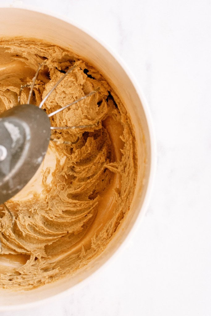 Chunky Monkey Brownies batter in a stand mixer.