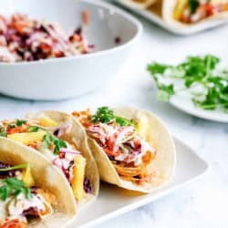 hawaiian bbq chicken tacos on a plate