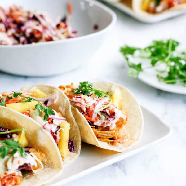 hawaiian bbq chicken tacos on a plate