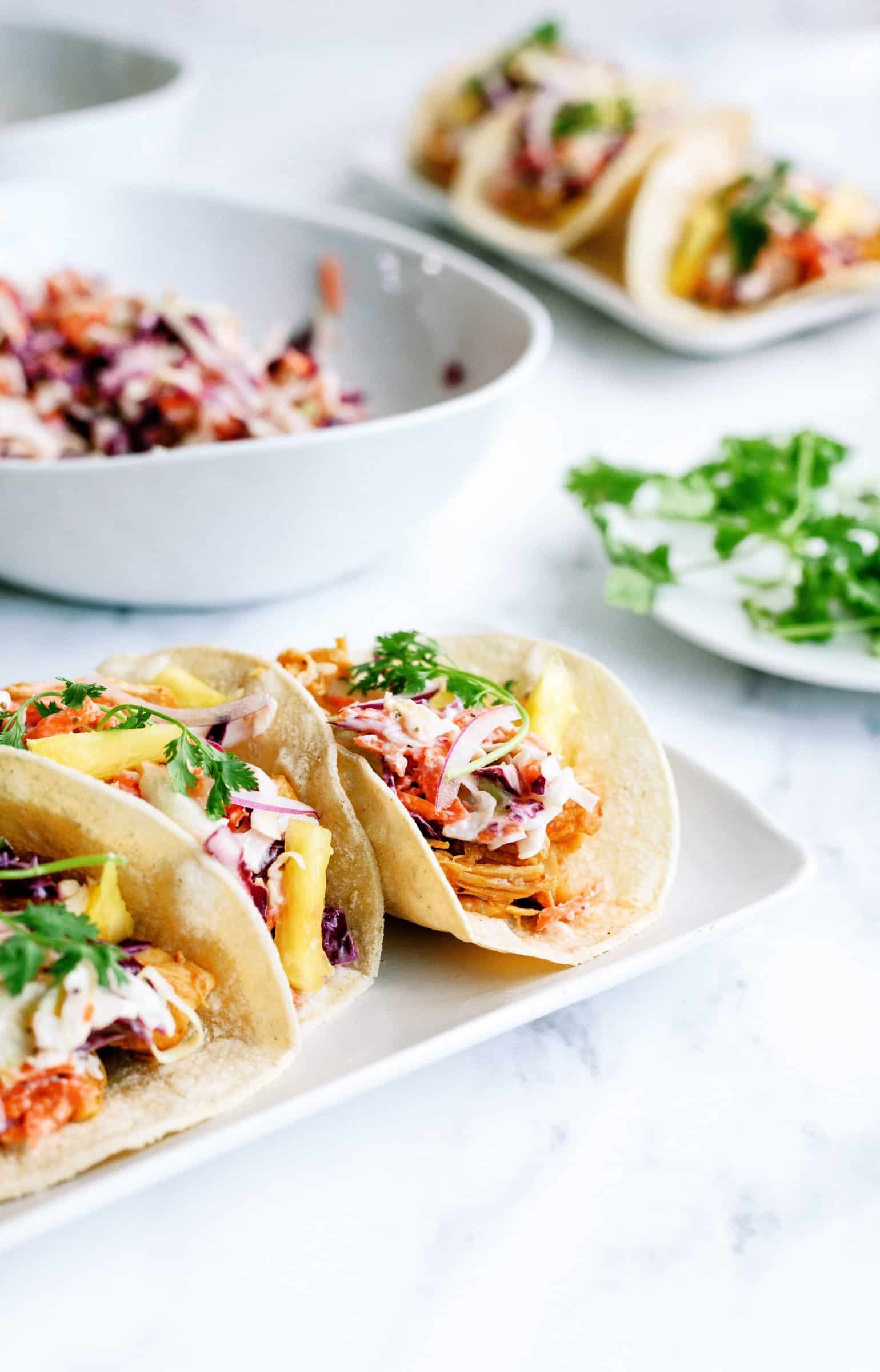 hawaiian bbq chicken tacos on a plate