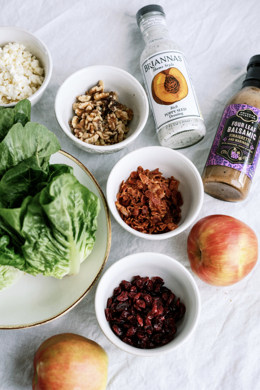 Ingredients in apple cranberry walnut salad