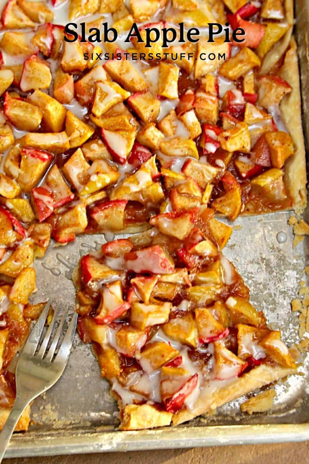 apple pie baked in a cookie sheet with glaze on top